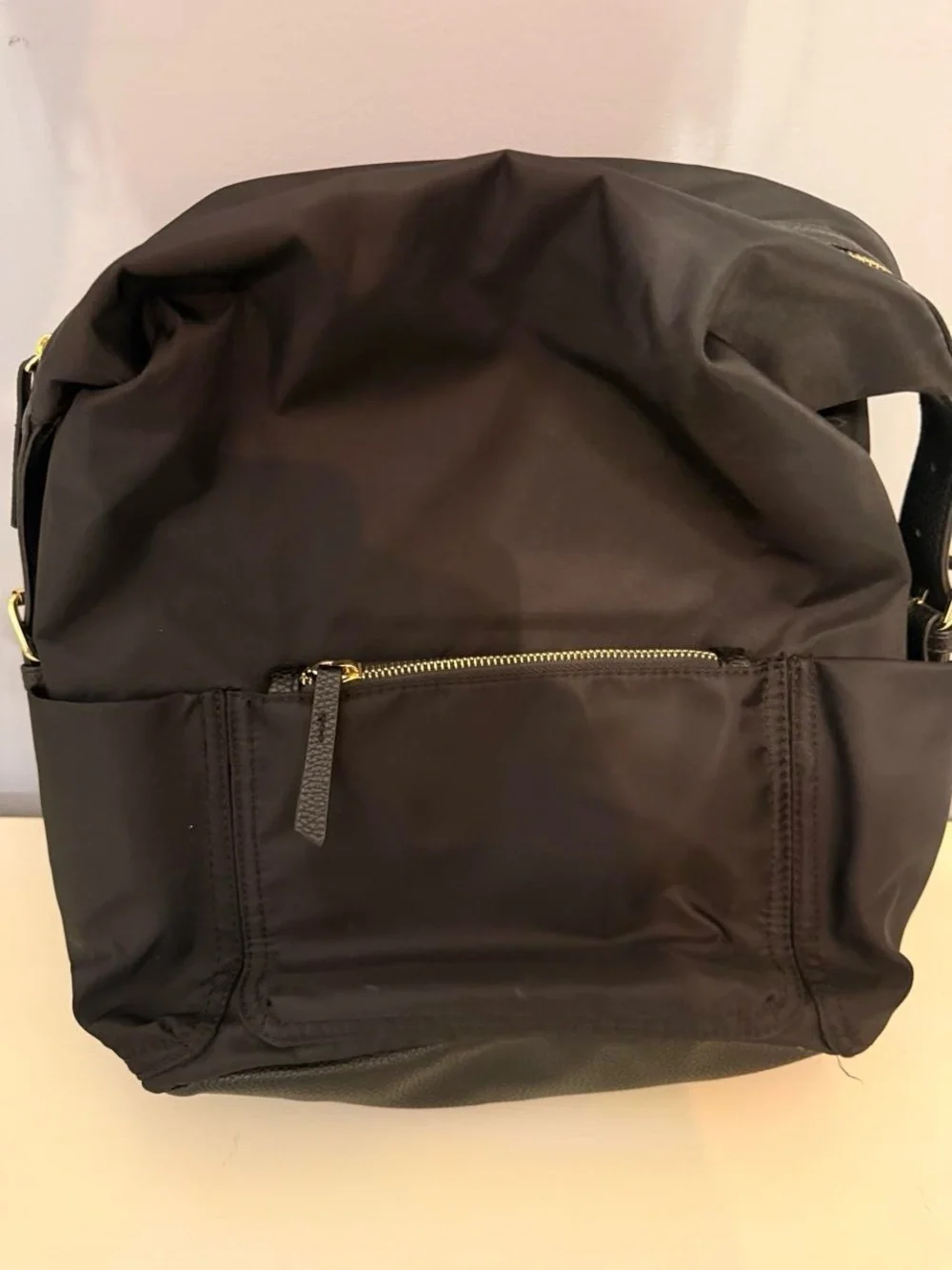 Black Nylon Women's Backpack with Gold Hardware